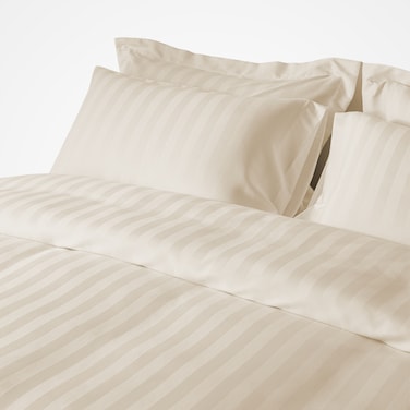 Microfiber Hotel Duvet Cover Sets, Fits 200 cm x 200 cm Size Bed,  6 Pcs King Size, Hotel Stripe Pattern, Light Grey