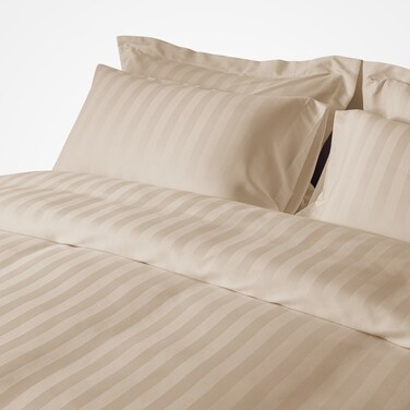 غطاء لحاف فندقي مفرد من  مايكروفايبر، يناسب سرير بحجم 200 سم × 120 سم، 4 قطع ، بتصميم خطوط فندقية، بيج متوسط