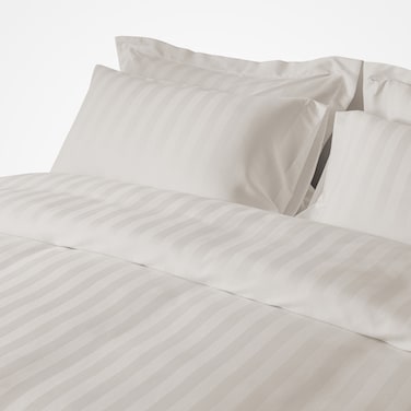 غطاء لحاف فندقي مفرد من  مايكروفايبر، يناسب سرير بحجم 200 سم × 120 سم، 4 قطع ، بتصميم خطوط فندقية، الرمادي الفضي