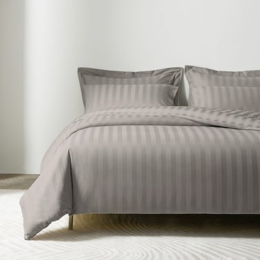 Cotton Hotel Duvet Cover Sets, Fits 120 cm x 200 cm Size Bed, 4 Pcs Single Size, 100% Cotton, 240 Thread Count, Hotel Stripe Pattern, Grey