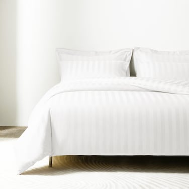 غطاء لحاف فندقي مزدوج من قطن، يناسب سرير بحجم 200 سم × 200 سم، 6 قطع، 100% قطن 240 غرزة، بتصميم الخطوط الفندقية، عاجي