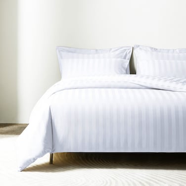 Cotton Hotel Duvet Cover Sets, Fits 200 cm x 200 cm Size Bed,  6 Pcs King Size, 100% Cotton, 240 Thread Count, Hotel Stripe Pattern, White