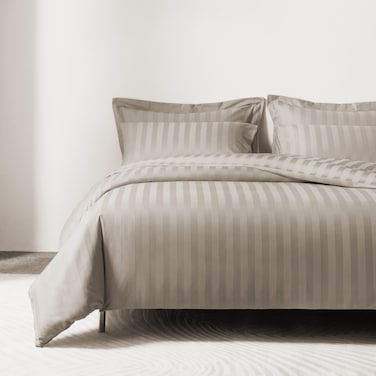 Cotton Hotel Duvet Cover Sets, Fits 120 cm x 200 cm Size Bed, 4 Pcs Single Size, 100% Cotton, 240 Thread Count, Hotel Stripe Pattern, New Grey