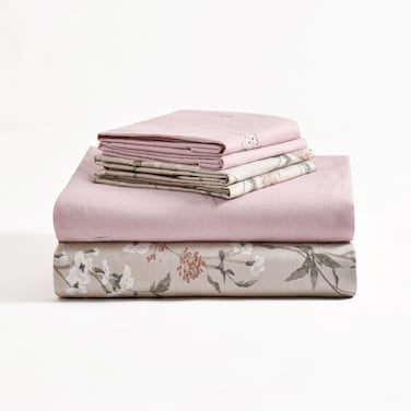 طقم غطاء لحاف قطن مزهر من، يناسب سرير بحجم كينج 200 × 200 سم، مصنوع من قطن بجودة 200 خيط في البوصة، طقم من 6 قطع بسحاب وإغلاق بأربطة الزوايا، وردي