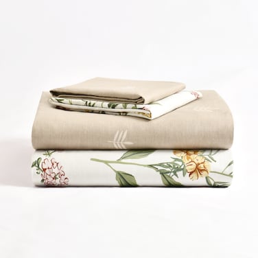 طقم غطاء لحاف قطن مزهر من، يناسب سرير بحجم مفرد 120 × 200 سم، مصنوع من قطن بجودة 200 خيط في البوصة، طقم من 4 قطع بسحاب واربطة داخلية جانبية، كريمي