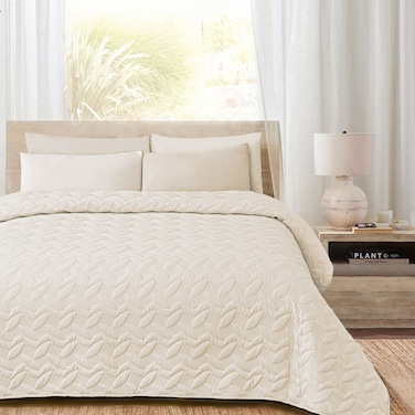 مفرش مضغوط مفرد من القطن، يناسب سرير بحجم 120 × 200 سم، 3 قطع، كريمي