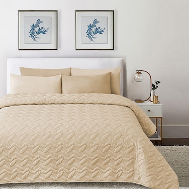 مفرش مضغوط مفرد من القطن، يناسب سرير بحجم 120 × 200 سم، 3 قطع، بيج