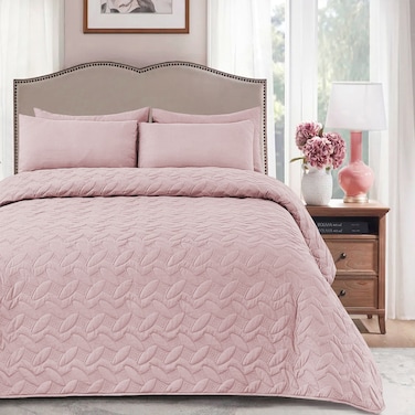 مفرش مضغوط مفرد من القطن، يناسب سرير بحجم 120 × 200 سم، 3 قطع، وردي بنفسجي