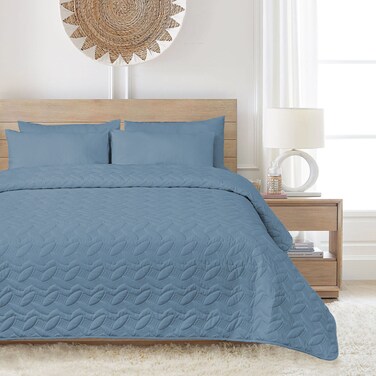 مفرش مضغوط مفرد من القطن، يناسب سرير بحجم 120 × 200 سم، 3 قطع، أزرق نيلي