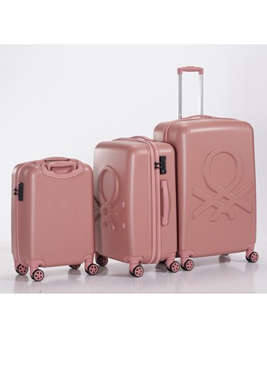 مجموعة عالية الجودة مكونة من 3 حقائب سفر مع قفل TSA  المادة - أكريلونتريل بوتادين ستايرين  مقبض عربة قابل للتعديل   عجلات مزدوجة ناعمة تدور 360 درجة  كابينة، متوسطة، كبيرة  روز جولد