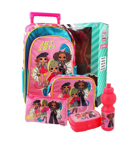 LOL OMG Outrageous Millennial Girls 5 in 1 School Set 18 Inch Trolley Bag with Lunch Bag Pencil Case Lunch Box and Water Bottle Online Carrefour KSA