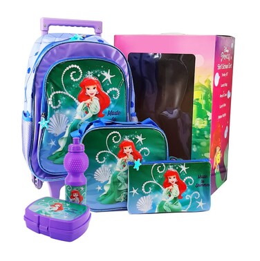 Disney Princess Elegant 5 in 1 School Set, 16 Inch Trolley Bag with Lunch Bag, Pencil Case, Lunch Box, and Water Bottle