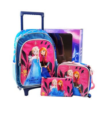 Disney Frozen 3 in 1 School Set, 16 Inch Trolley Bag with Lunch Bag and Pencil Case