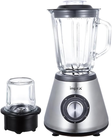 Impex 2-In-1 Blender &amp; Grinder With Glass Jars And Stainless Steel Blades, 600W, 5 Speeds, Pulse Control