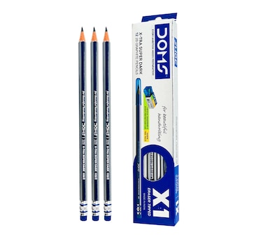 X1 Super Dark HB Pencils Pack of 12 Eraser-Tipped with Sharpener &amp; Cap