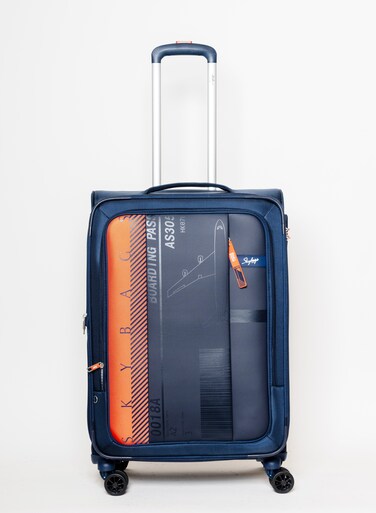 حقيبة سفر Airway Pro ناعمة قابلة للتوسيع مع عربة أمتعة ذات عجلات مزدوجة ناعمة، مادة البوليستر، قفل TSA، مقاس متوسط ​​24 بوصة أزرق