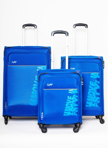 مجموعة رومبا مكونة من 3 حقائب سفر  4W شارع (E)  عربات دوارة ذات جوانب ناعمة من البوليستر بزاوية 360 درجة و4 عجلات - كابينة - 20 بوصة  متوسط-24 بوصة  كبير - 28 بوصة  أزرق