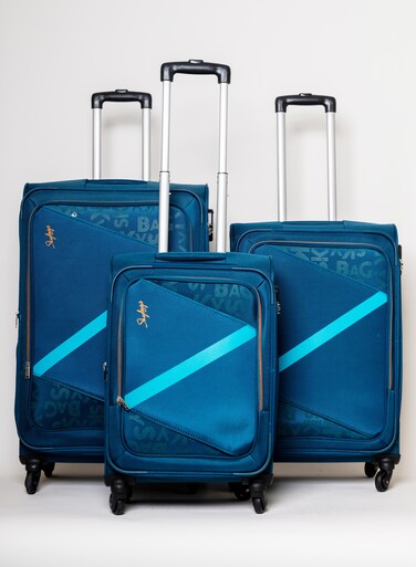 Set of 3 Luggage   Spotlight 4W Str (E)   Polyester Soft Sided 360&deg; 4 Wheels Spinner Trolleys- Cabin-20 Inch  Medium-24Inch  Large- 28 Inch  Blue