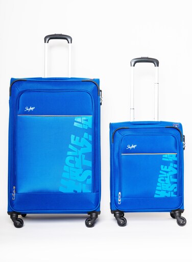 مجموعة رومبا مكونة من قطعتين من الأمتعة  4W شارع (E)  عربات دوارة ذات جوانب ناعمة من البوليستر بزاوية 360 درجة و4 عجلات - كابينة - 20 بوصة   كبير - 28 بوصة  أزرق