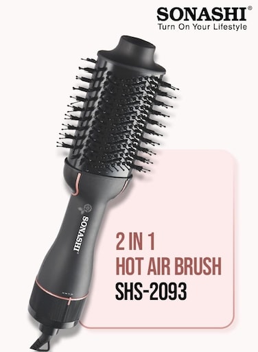 فرشاة هواء ساخن 2 في 1 من سوناشي SHS-2093   برميل سيراميك بيضاوي، سرعتان وحرارتان، طرف بارد، سلك دوار 360°   تضيف حجم، تنعم التجعد وتصفف الشعر بسهولة 1200 واط