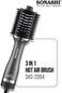 فرشاة هواء ساخن 3 في 1 من سوناشي SHS-2094   برميل سيراميك بيضاوي، مؤشر LED لمكواة فرد الشعر، مشط PTC للتسخين السريع   2 إعدادات حرارة، سرعتان، محرك 1200 واط، وسلك دوار 360°   أسود