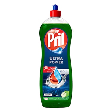 بريل الترا باور - سائل غسيل الأطباق برائحة التفاح الأخضر، فعال في الماء البارد 1 لتر