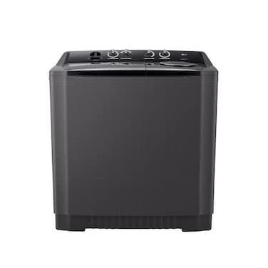 LG washing machine, twin tub, 14 kg, made in Thailand, frequency 60 Hz, black color, model WTT1410OM