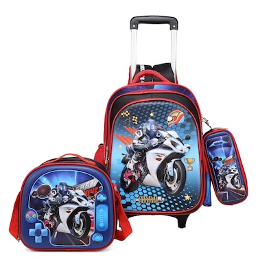 STARGOLD Baby Backpack 3Pcs For Baby Boys 1 lunch 1 Pencil Box And 1 Bag With Adjustable Strap For School 2 Wheels 12 Inch