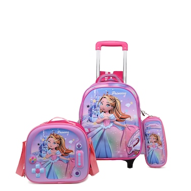 STARGOLD Baby Backpack 3Pcs For Baby Girls 1 lunch 1 Pencil Box And 1 Bag With Adjustable Strap For School 2 Wheels 14 Inch