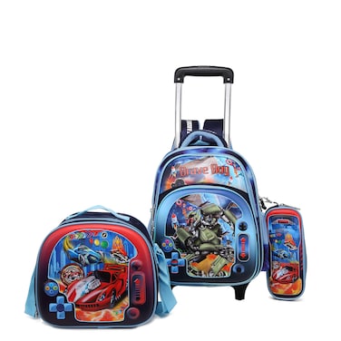 STARGOLD Baby Backpack 3Pcs For Baby Boys 1 lunch 1 Pencil Box And 1 Bag With Adjustable Strap For School 2 Wheels 14 Inch