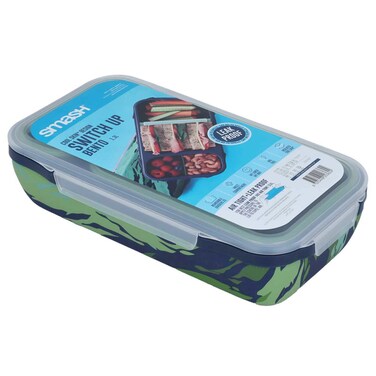 لانش بوكس بلاستيك سماش، 1.3 لتر / 43.9 بوصة، مستطيل مقسم - ملون
