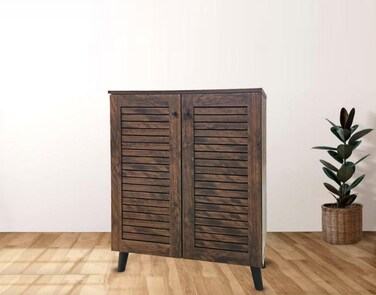 Multi-purpose shoe rack - 2 doors - 91X80X32 cm - brown