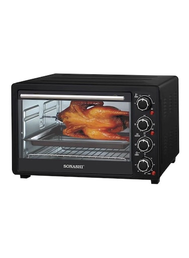 36L Electric Oven With Convection And Rotisserie Function   Perfect For Grilling, Toasting, And Roasting   60 Minute Timer With Bell 1500 W STO-731 Black