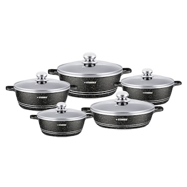 STARGOLD 10 PCS Cookware Set Lid Non-Stick &lrm;Aluminum Cookware Set With Marble Coating Glass