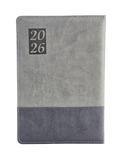 2026 A5 Daily Planner Diary, PU Leather Cover - Grey