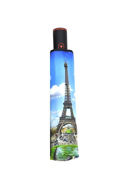 3 Fold Black Color UV Protect Umbrella with Paris Print