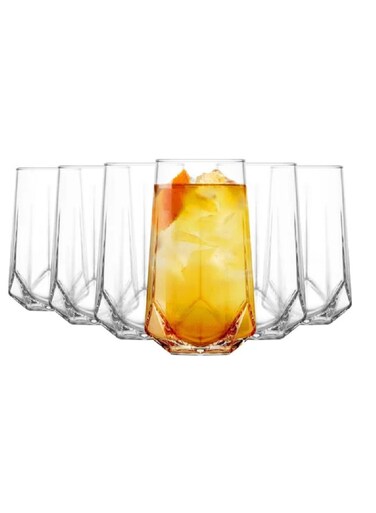 6-Piece Valeria Long Drink Tumbler Set &acirc;&euro;&ldquo; 460 ml &acirc;&euro;&ldquo; Clear Glasses for Water, Juice &amp; Cocktails