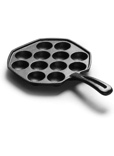 XHLLX Cast Iron Danish Aebleskiver Pan, Cast Iron Stuffed Pancake Pan12-Cup Cast Iron Aebleskiver Pancake Puffs Pan,Cookware for Pancake Puffs,Black