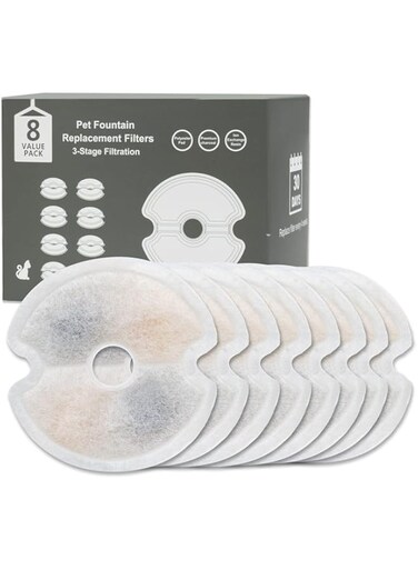 AIXMEET 8 Pack Pet Fountain Filter Replacement , cat Fountain Filter Replacement, Pet Water Fountain Filter for 84oz/2.5L Stainless Steel Cat Water Fountain 2L Colorful LED Cat Dog Water Dispenser