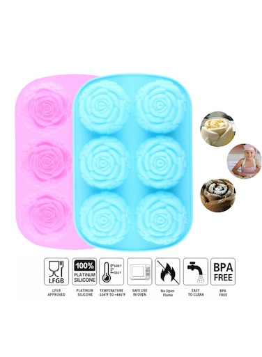 food grade silicone cake mold handmade 6-cavity rose flower high temperature resistant ice cube candy chocolate cake biscuit cupcake baking mold