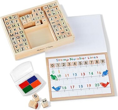 Melissa &amp; Doug Wooden ABC Activity Stamp Set &ndash; 56-Piece Alphabet &amp; Number Stamp Kit With Ink Pads &amp; StorAge Box &ndash; Educational Toy for Kids Ages 4+ for Learning &amp; Creativity, MD30118
