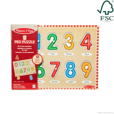 Melissa and Doug Lift &amp; See Numbers Wooden Peg Puzzle MD50126