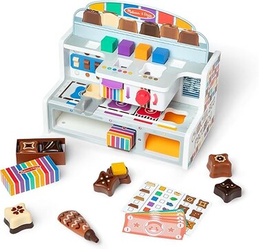 Melissa &amp; Doug Chocolate Factory &ndash; 22-Piece Wooden Pretend Play Candy-Making Set With Molds, Toppings, Tools &amp; Packaging &ndash; Fine Motor Skills, Role-Play &amp; Imaginative Fun for Kids Ages 3+, MD50216