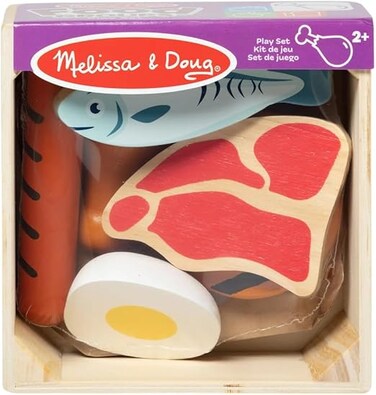 Melissa &amp; Doug Wooden Food Groups Play Set &ndash; Protein &ndash; 9-Piece Pretend Play Set With Meat, Fish, Chicken, Eggs &amp; More &ndash; Educational Wooden Toy for Kids Learning About Nutrition Ages 3+, MD95208