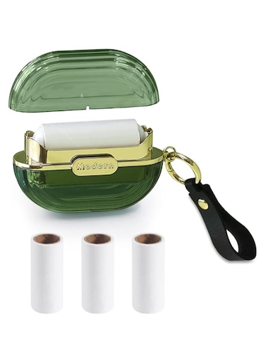 SYOSI Lint Roller Double-sided Travel Portable with Hand Strap, Reusable Mini Extra Sticky Dog Cat Pet Hair Remover, Luxury Lint Remover for Clothes Bag Dust Fuzz Fur with 4 Refills, Green