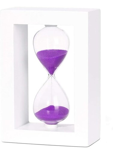 Sand Timer, 30 Minutes Wooden White Frame with Purple Sand Decorative Hourglass for Tabletop Home Office School Decor
