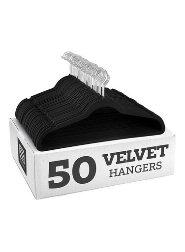 50-Piece Nonslip 360-Degree-Swivel Hook Velvet Hangers Black 43.18x23.3x0.5cm