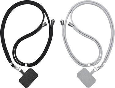 Universal Cell Phone Strap (2 Pack), Crossbody Phone Lanyards for Neck Adjustable Wrist Straps as Phone Grip Compatible with most Phone Cases,Black Light grey