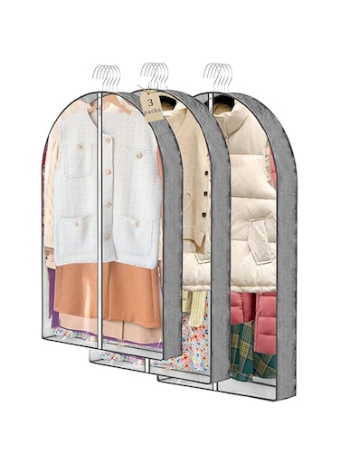 BananaHome 3pcs Garment Bags for Hanging Clothes,Clear Suit Bags for Closet Storage Clothing Storage,Moth-Proof Breathable Dust Cover for Coats dress Jackets,Shirts and Sweater (Gray)