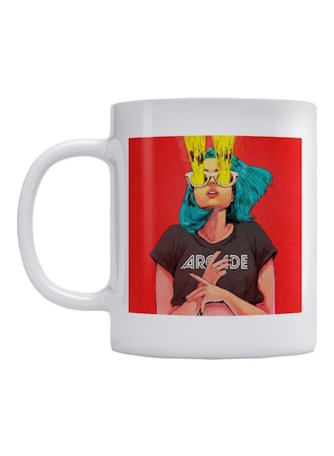 Cool Girl Printed Mug White/Red/Brown